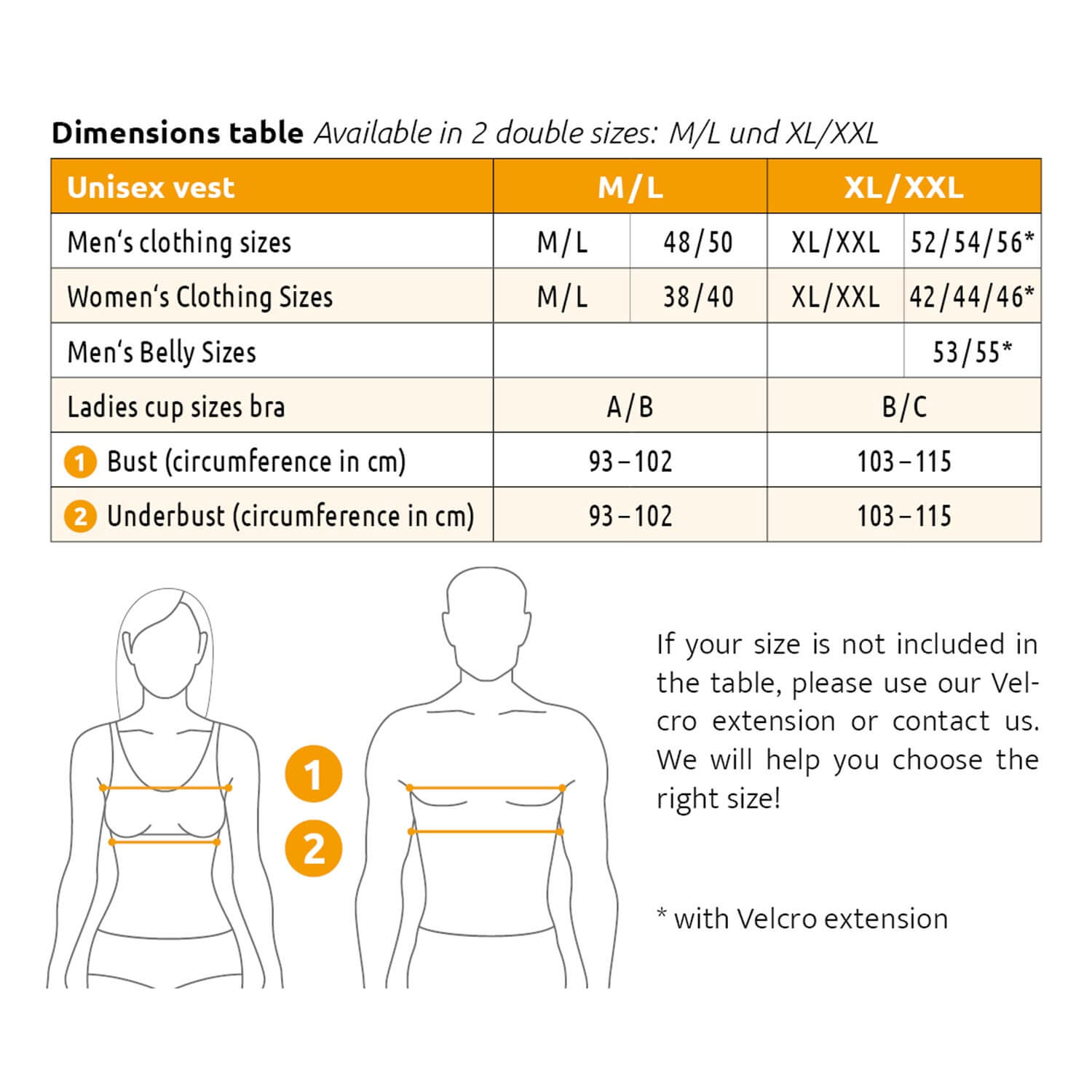 Guía de tallas Chaleco de posicionamiento antirronquidos 2.0